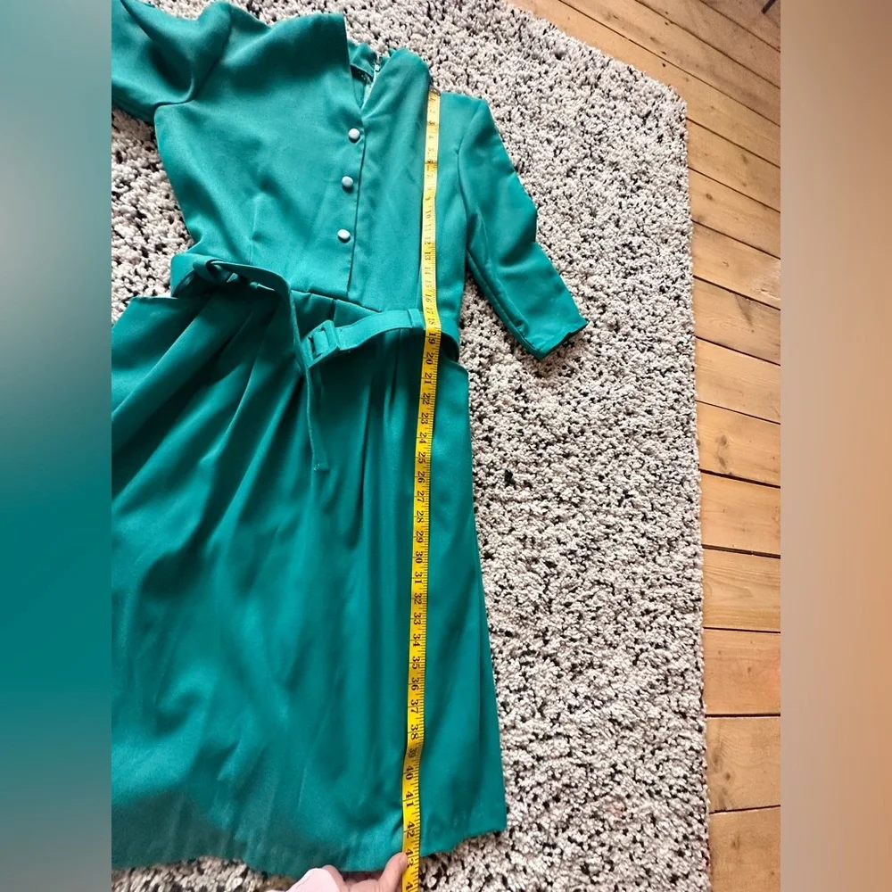 Vintage Teal Belted Midi Dress - Picture 10 of 12
